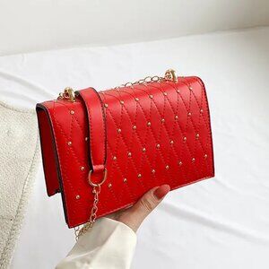 Rivet Detail Studded Chic Crossbody Purse Bag, Red
